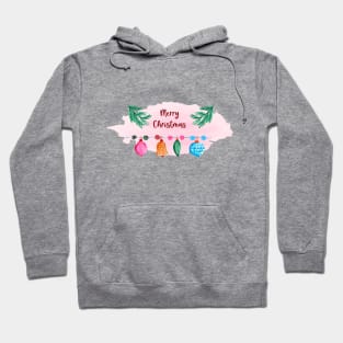 Merry Christmas Watercolor design - Colorful Baubles, Ornaments, Decoration Hoodie